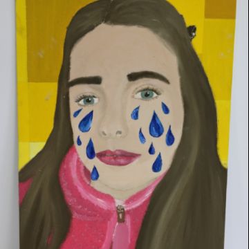 Hannah D painting girl with tears